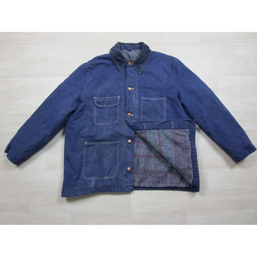 Vintage 80s Wrangler Blanket Lined Denim Chore Coat Men's (48) XL Barn Jacket